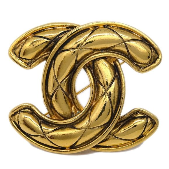 Chanel Quilted CC Brooch Pin Large Gold - Picture 1 of 5